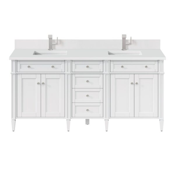 James Martin Brittany 72" Double Bathroom Vanity Bright White with 3cm White Zeus Quartz Top