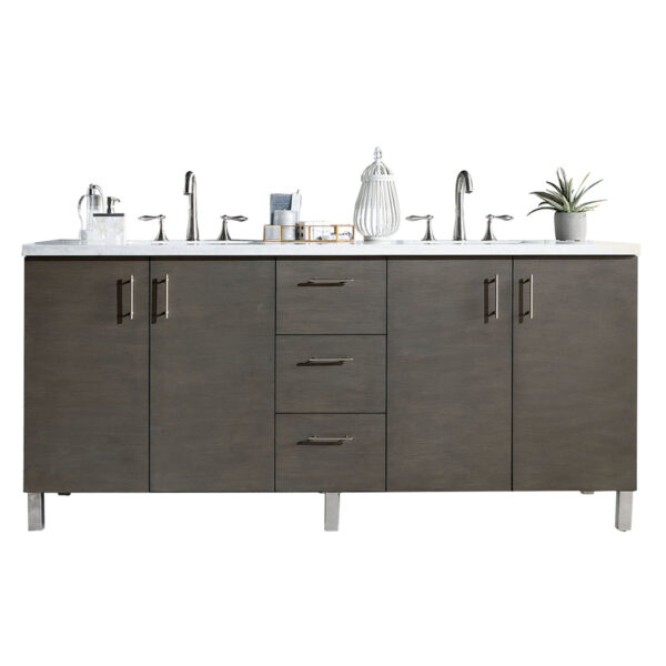 James Martin Metropolitan 72-inch Double Bathroom Vanity in Silver Oak with Arctic Fall Top