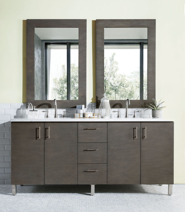 James Martin Metropolitan 72-inch Double Bathroom Vanity in Silver Oak with Arctic Fall Top