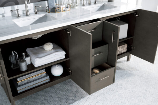 James Martin Metropolitan 72-inch Double Bathroom Vanity in Silver Oak with Arctic Fall Top