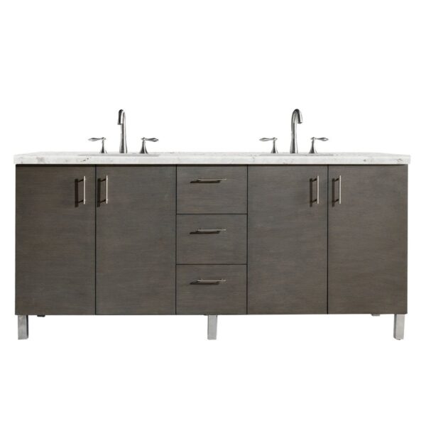 James Martin Metropolitan 72-inch Double Bathroom Vanity in Silver Oak with Eternal Jasmine Pearl Top