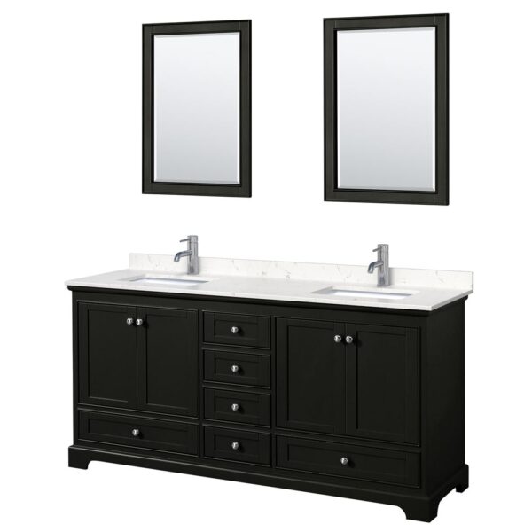 Wyndham Collection Deborah 72" Double Bathroom Vanity Dark Espresso with White Carrara Marble Top