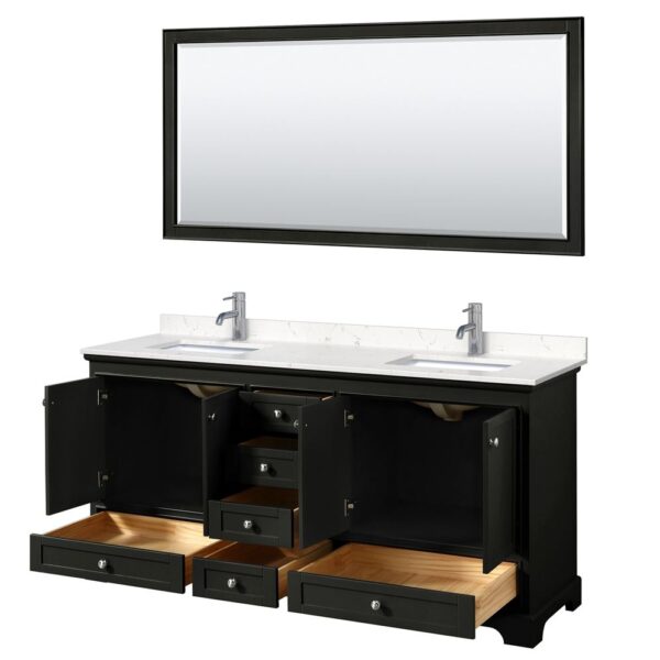 Wyndham Collection Deborah 72" Double Bathroom Vanity Dark Espresso with White Carrara Marble Top