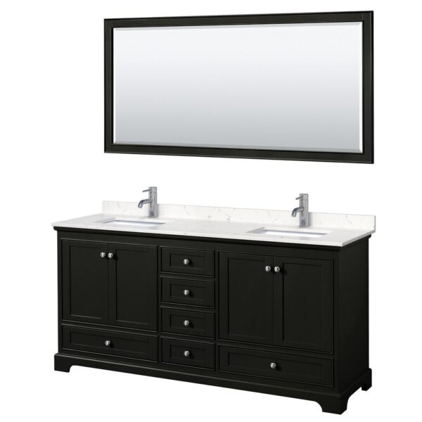 Wyndham Collection Deborah 72" Double Bathroom Vanity Dark Espresso with White Carrara Marble Top