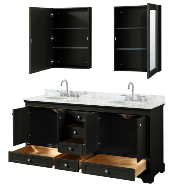 Wyndham Collection Deborah 72" Double Bathroom Vanity Dark Espresso with White Carrara Marble Top
