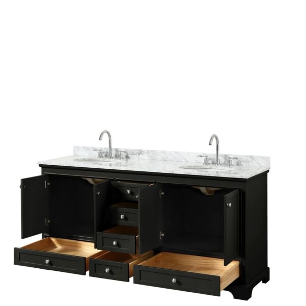 Wyndham Collection Deborah 72" Double Bathroom Vanity Dark Espresso with White Carrara Marble Top