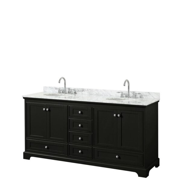 Wyndham Collection Deborah 72" Double Bathroom Vanity Dark Espresso with White Carrara Marble Top