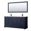 Wyndham Collection Avery 72" Double Bathroom Vanity Dark Blue with White Carrara Marble Top