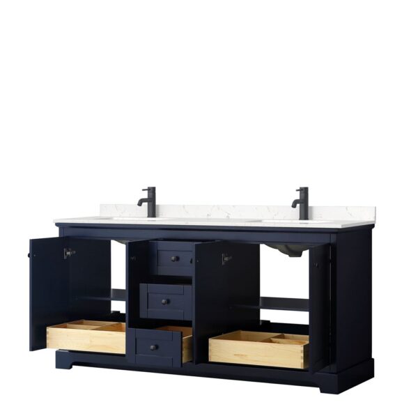 Wyndham Collection Avery 72" Double Bathroom Vanity Dark Blue with White Carrara Marble Top