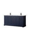 Wyndham Collection Avery 72" Double Bathroom Vanity Dark Blue with White Carrara Marble Top