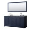 Wyndham Collection Avery 72" Double Bathroom Vanity Dark Blue with White Carrara Marble Top