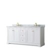 Wyndham Collection Avery 72" Double Bathroom Vanity White with White Carrara Marble Top