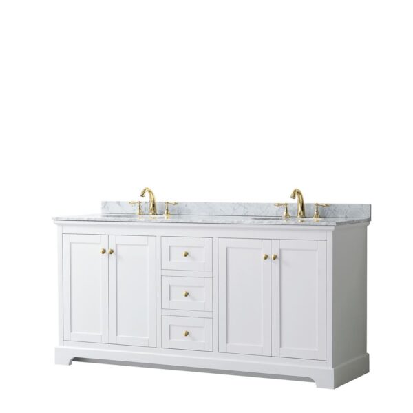 Wyndham Collection Avery 72" Double Bathroom Vanity White with White Carrara Marble Top