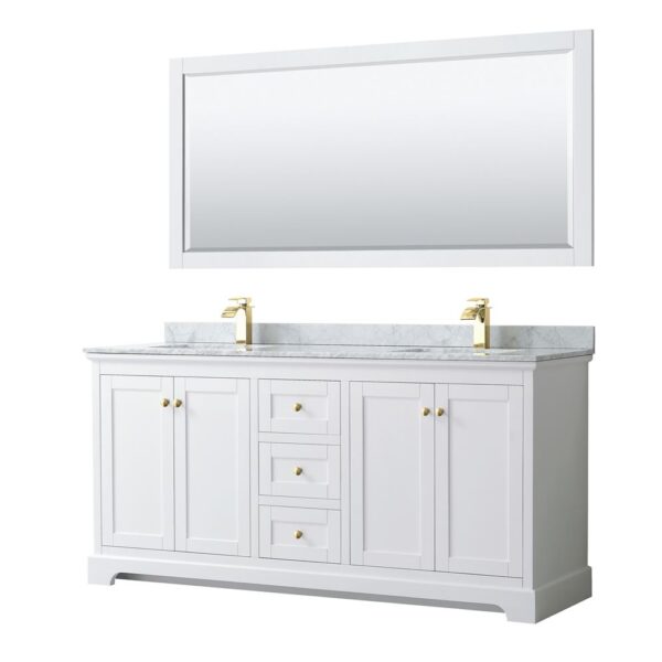 Wyndham Collection Avery 72" Double Bathroom Vanity White with White Carrara Marble Top