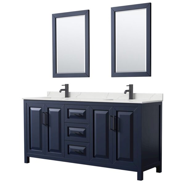 Wyndham Collection Daria 72" Double Bathroom Vanity Dark Blue with White Cultured Marble Top 72-inch