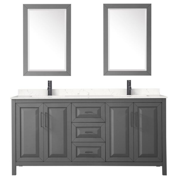 Wyndham Collection Daria 72" Double Bathroom Vanity Dark Gray Cultured Marble Top with 70" Mirror