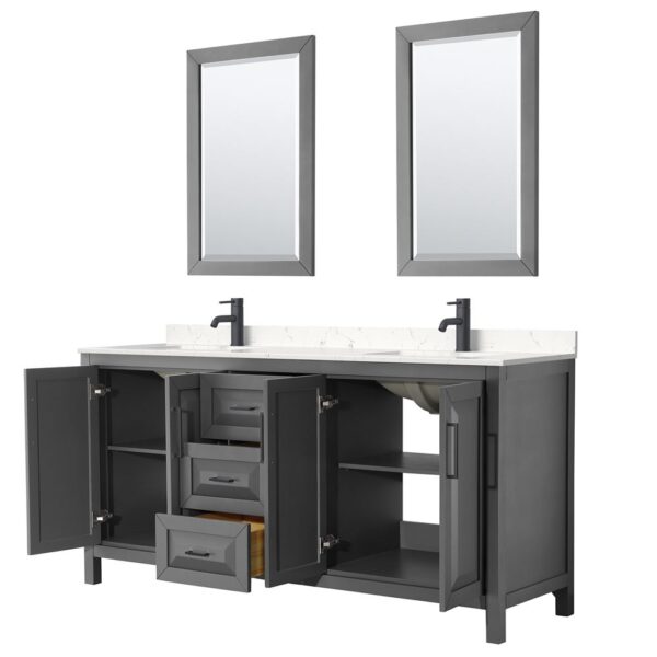 Wyndham Collection Daria 72" Double Bathroom Vanity Dark Gray Cultured Marble Top with 70" Mirror
