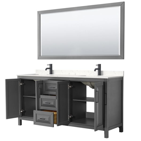 Wyndham Collection Daria 72" Double Bathroom Vanity Dark Gray Cultured Marble Top with 70" Mirror