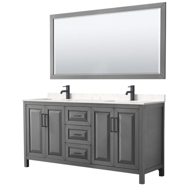 Wyndham Collection Daria 72" Double Bathroom Vanity Dark Gray Cultured Marble Top with 70" Mirror