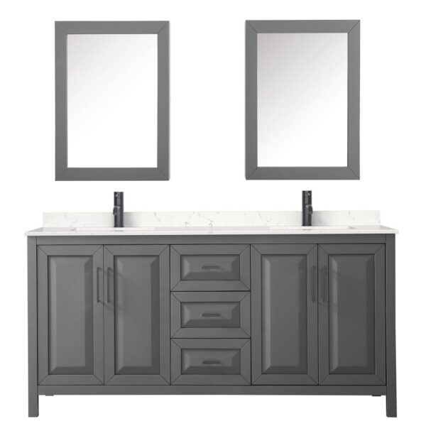 Wyndham Collection Daria 72" Double Bathroom Vanity Dark Gray Cultured Marble Top with 70" Mirror