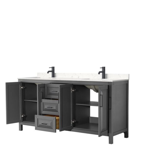 Wyndham Collection Daria 72" Double Bathroom Vanity Dark Gray Cultured Marble Top with 70" Mirror