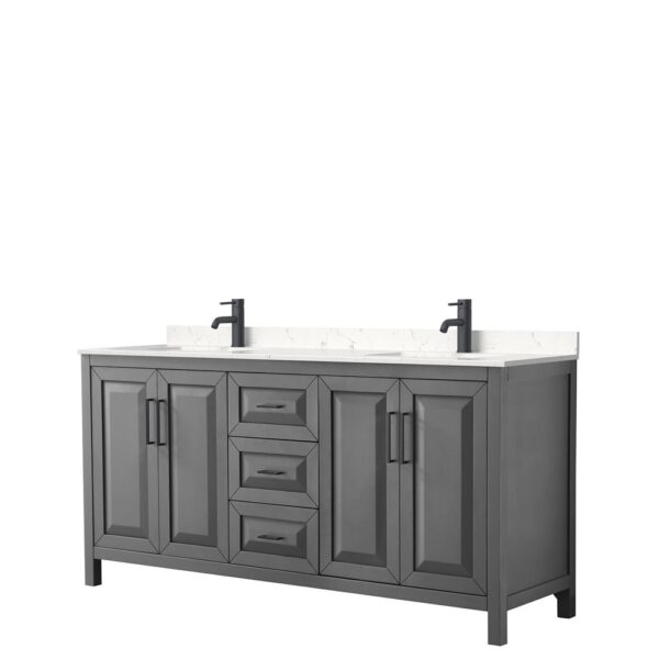 Wyndham Collection Daria 72" Double Bathroom Vanity Dark Gray Cultured Marble Top with 70" Mirror