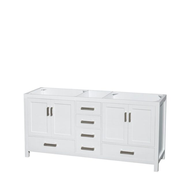 Wyndham Collection Sheffield 72-inch Double Bathroom Vanity in White with Carrara Marble Top