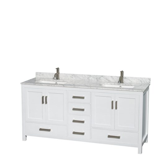 Wyndham-Collection-Sheffield-72-Double-Bathroom-Vanity-in-White-White-Carrara-Marble-Countertop-Undermount-Square-Sinks-and-No-Mirror Wyndham Collection Sheffield 72-inch Double Bathroom Vanity in White with Carrara Marble Top