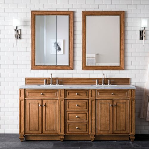 James Martin Bristol 72-inch Double Bathroom Vanity in Saddle Brown with Eternal Noctis Quartz Top