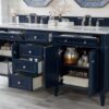 James Martin Brittany 72-inch Double Bathroom Vanity in Victory Blue with Eternal Jasmine Pearl Top