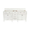 James Martin Brittany 72" Double Bathroom Vanity Bright White with 3cm White Zeus Quartz Top