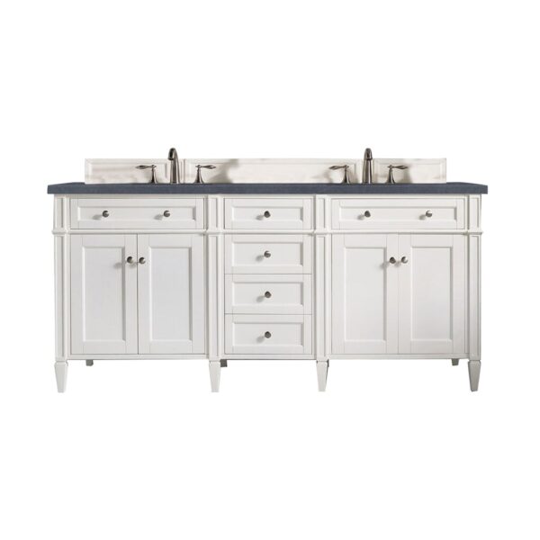 James Martin Brittany 72" Double Bathroom Vanity Bright White with 3cm White Zeus Quartz Top
