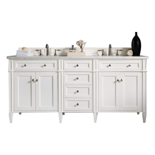 James Martin Brittany 72" Double Bathroom Vanity Bright White with 3cm White Zeus Quartz Top