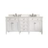 James Martin Brittany 72" Double Bathroom Vanity Bright White with 3cm White Zeus Quartz Top