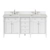 James Martin Brittany 72" Double Bathroom Vanity Bright White with 3cm White Zeus Quartz Top