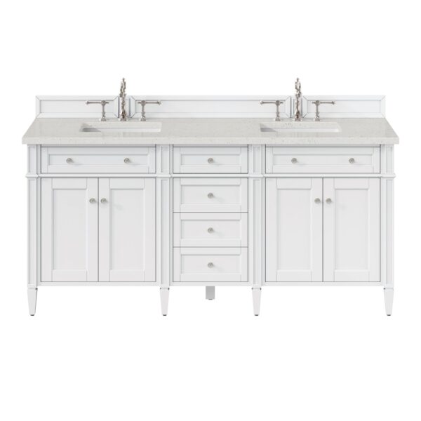 James Martin Brittany 72" Double Bathroom Vanity Bright White with 3cm White Zeus Quartz Top