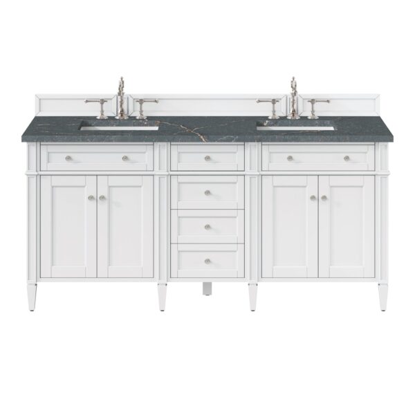 James Martin Brittany 72" Double Bathroom Vanity Bright White with 3cm White Zeus Quartz Top