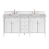 James Martin Brittany 72" Double Bathroom Vanity Bright White with 3cm White Zeus Quartz Top