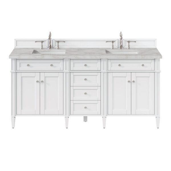James Martin Brittany 72" Double Bathroom Vanity Bright White with 3cm White Zeus Quartz Top