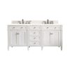 James Martin Brittany 72" Double Bathroom Vanity Bright White with 3cm White Zeus Quartz Top