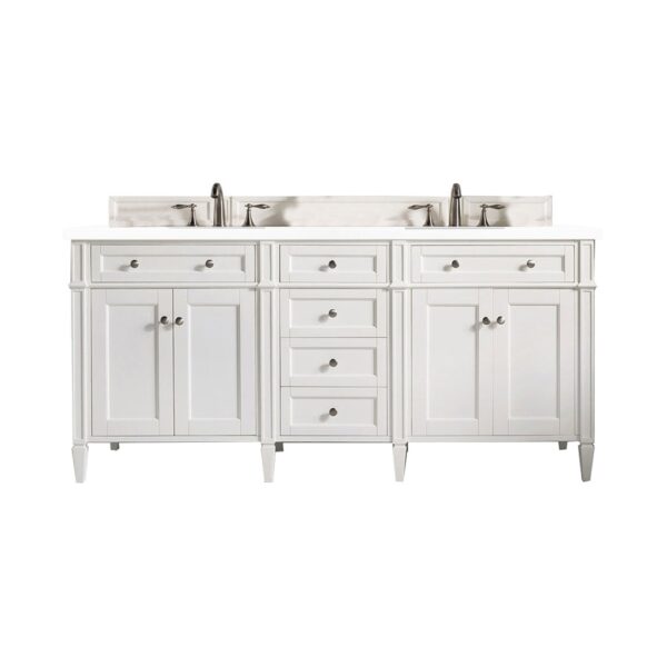 James Martin Brittany 72" Double Bathroom Vanity Bright White with 3cm White Zeus Quartz Top