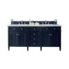 James Martin Brittany 72-inch Double Bathroom Vanity in Victory Blue with Eternal Jasmine Pearl Top
