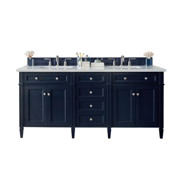 James Martin Brittany 72-inch Double Bathroom Vanity in Victory Blue with Eternal Jasmine Pearl Top