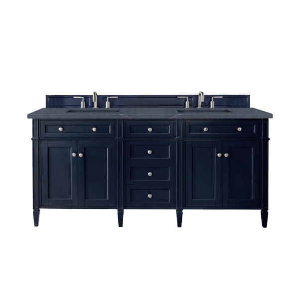 James Martin Brittany 72-inch Double Bathroom Vanity in Victory Blue with Eternal Jasmine Pearl Top