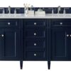 James Martin Brittany 72-inch Double Bathroom Vanity in Victory Blue with Eternal Jasmine Pearl Top