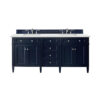 James Martin Brittany 72-inch Double Bathroom Vanity in Victory Blue with Eternal Jasmine Pearl Top