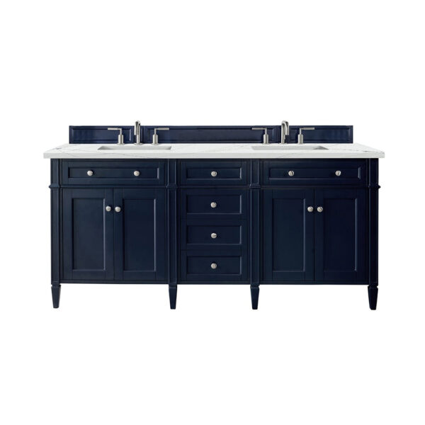 James Martin Brittany 72-inch Double Bathroom Vanity in Victory Blue with Eternal Jasmine Pearl Top