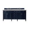 James Martin Brittany 72-inch Double Bathroom Vanity in Victory Blue with Eternal Jasmine Pearl Top
