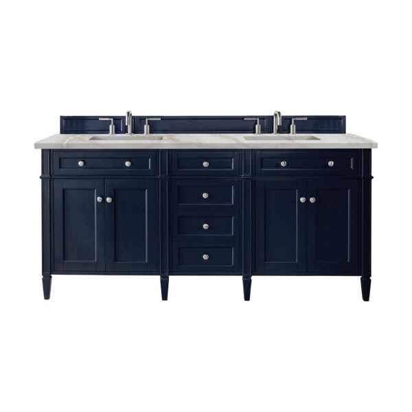 James Martin Brittany 72-inch Double Bathroom Vanity in Victory Blue with Eternal Jasmine Pearl Top