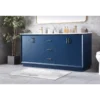Elegant Lighting Hayes 72-inch Free Standing Double Sink Bathroom Vanity in Blue with Marble Top